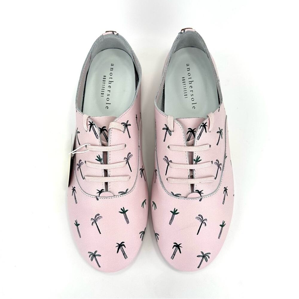Anothersole Women Flats/Sneakers Sz 8 Pink Leather Palm Tree Print Cushioned New - Picture 12 of 15